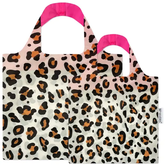 Wrapables Large & Small Allybag Foldable & Lightweight Reusable Grocery Bags (Set of 2) Leopard Beige {1}