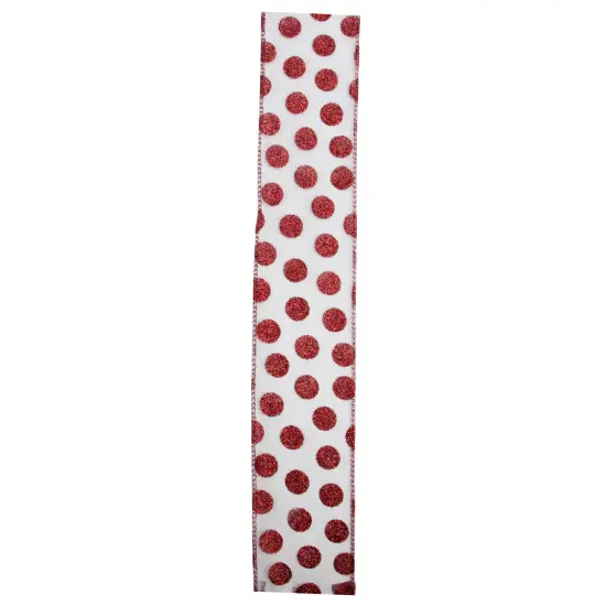 Northlight Pack of 12 Silver and Red Glittering Polka Dots Christmas Wired Craft Ribbons - 2.5" x 120 Yards {3}