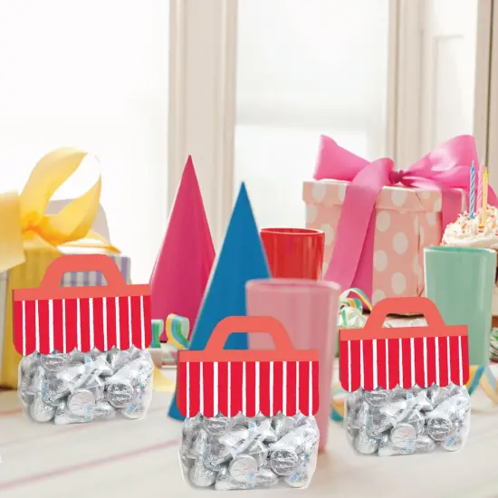 Big Dot of Happiness Red Stripes - DIY Simple Party Clear Goodie Favor Bag Labels - Candy Bags with Toppers - Set of 24 {7}