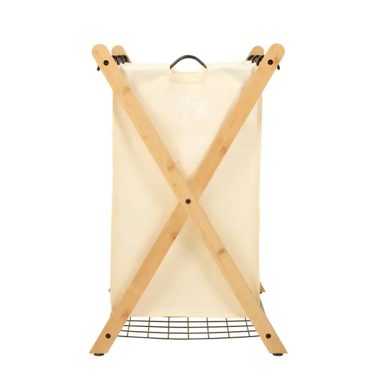 Oceanstar X-Frame Bamboo 3-Bag Laundry Sorter, White {4}