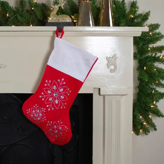 Northlight 19" Red and White Felt Christmas Stocking with Glitter Snowflakes and Gemstones {3}
