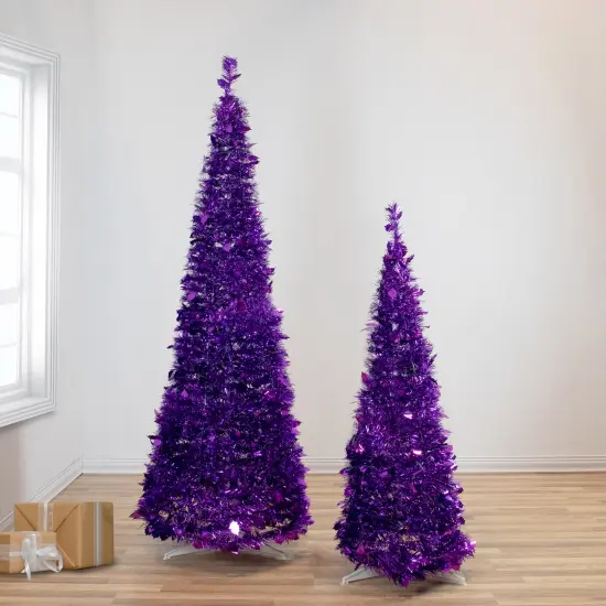 Northlight 6' Purple Tinsel Pop-Up Artificial Christmas Tree, Unlit {3}