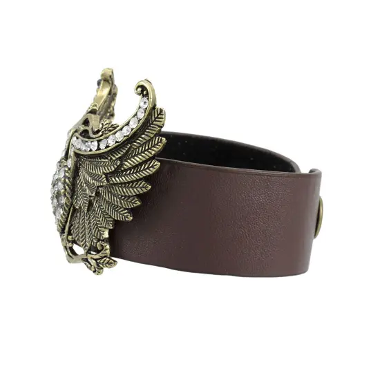 Brown Vinyl Winged Rhinestone Heart Bracelet {3}