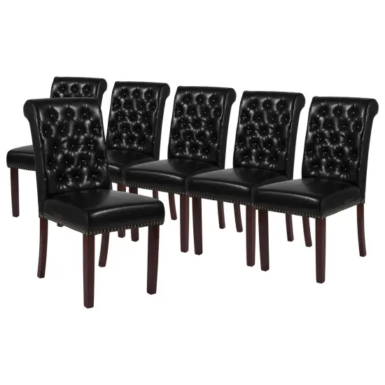 Merrick Lane Falmouth Upholstered Parsons Chair with Nailhead Trim - Set of 6 Black LeatherSoft {1}