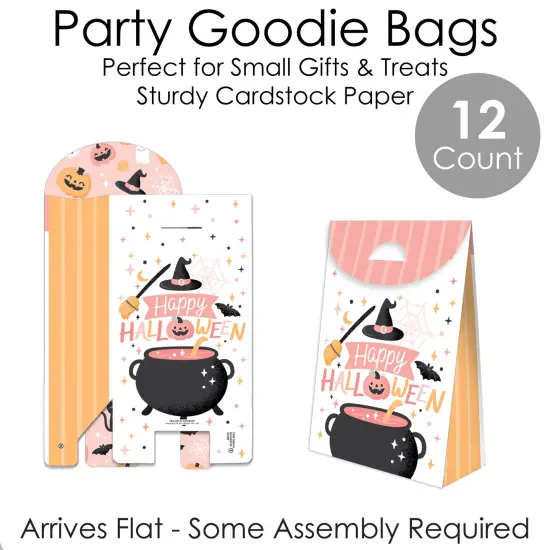 Big Dot of Happiness Pastel Halloween - Pink Pumpkin Party Gift Favor Bags - Party Goodie Boxes - Set of 12 {7}