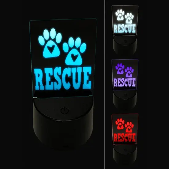 Rescue Dog Cat Paw Prints Hearts Love Fun Text 3D Illusion LED Night Light Sign Nightstand Desk Lamp {1}