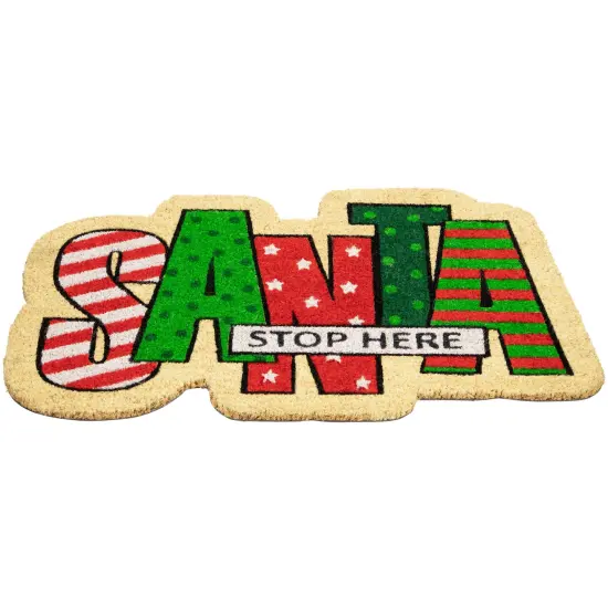 Northlight Red and Green "Santa Stop Here" Outdoor Christmas Doormat 18" x 30" {5}