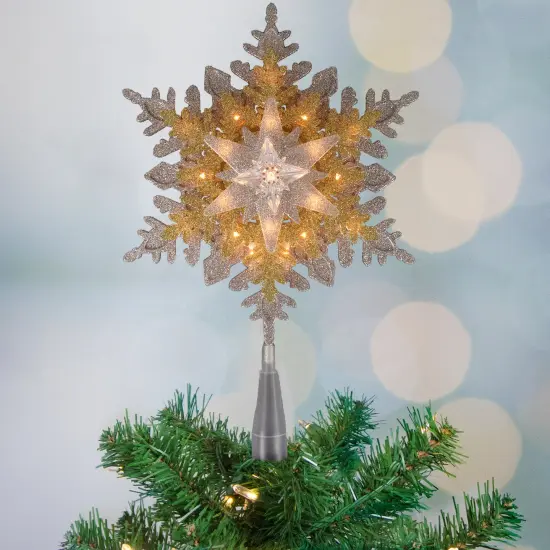 Northlight 13.75" Lighted Gold and Silver Snowflake Christmas Tree Topper, Clear Lights {3}