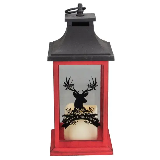 Northlight LED Candle with Deer "Merry Christmas" Lantern - 12" - Red and Black {1}