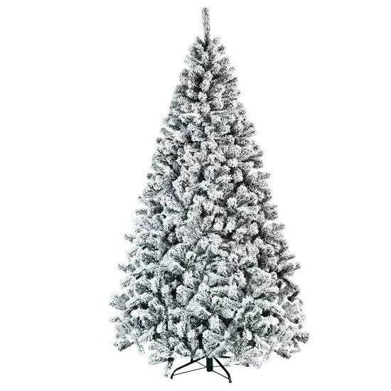Costway 7.5ft Snow Flocked Hinged Christmas Tree Unlit Metal Stand {1}