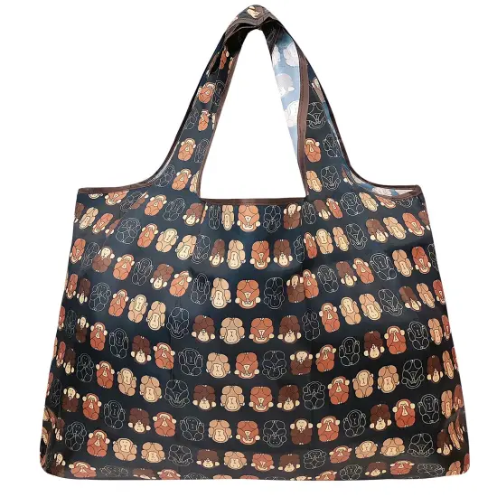 Wrapables Large Foldable Tote Nylon Reusable Grocery Bag Monkey Business {2}