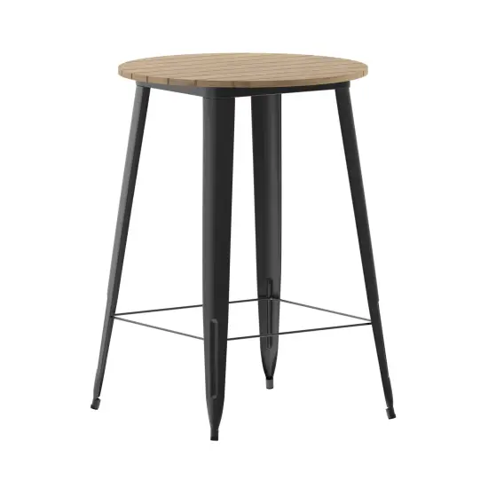 Merrick Lane Dryden Indoor/Outdoor Bar Top Table, 30" Round All Weather Poly Resin Top with Steel base Brown/Black {1}