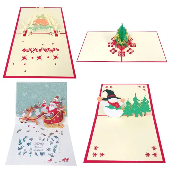 Wrapables (Set of 4) 3D Pop-Up Greeting Cards for Birthday, Thank you, Anniversary, Wedding, Holidays Xmas Bells Snowman {1}