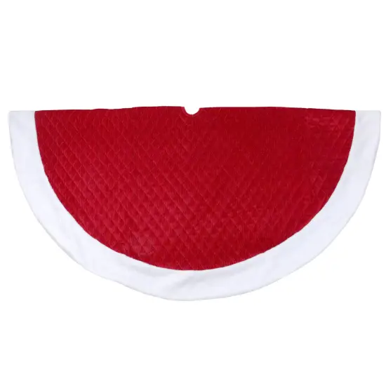 Northlight 72" Red and White Quilted Christmas Tree Skirt with Faux Fur Trim {3}