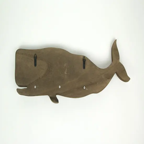 21 Inch Distressed Wood Whale Wall Hook Rack With Metal Accents {5}
