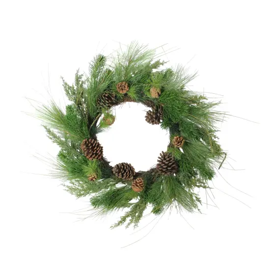 Northlight Real Touch™️ Mixed Pine and Pinecone Artificial Christmas Wreath - 24" - Unlit Green {1}