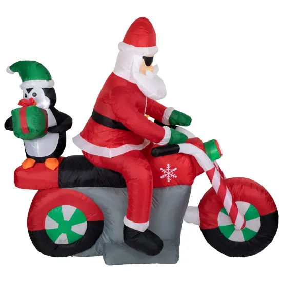 Northlight LED Lighted Santa and Penguin on Motorcycle Outdoor Christmas Inflatable - 5' Red {1}