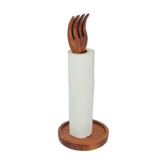 Hand Carved Wooden Countertop Paper Towel Holder Rustic Kitchen Fork Top Stand {3}