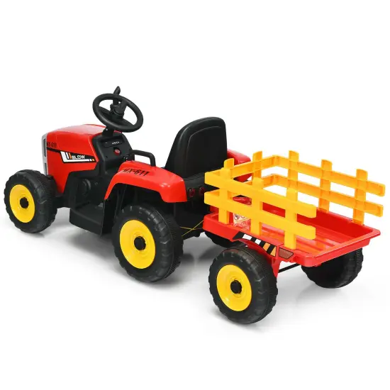 Iron Ride-On Tractor with Trailer, Music and Safety for Kids Red {2}