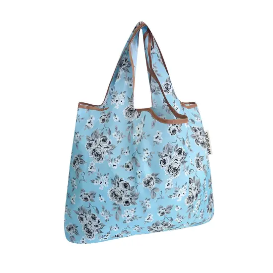 Wrapables Small Foldable Tote Nylon Reusable Grocery Bags Gray Floral {1}