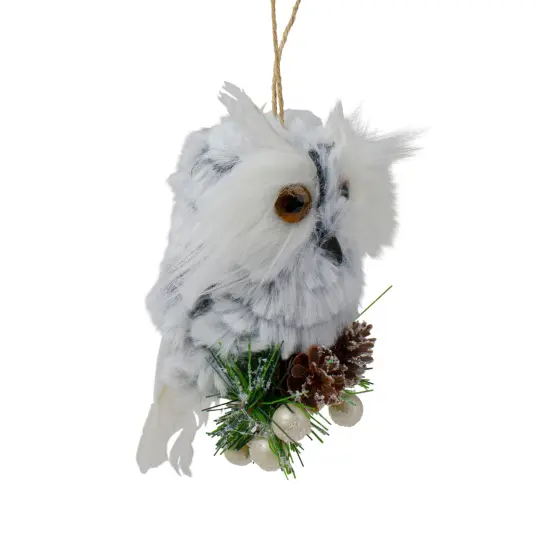 Northlight 6" White Owl with Pinecones and Berries Christmas Ornament {4}