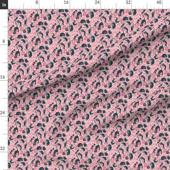 Various Fabrics by the Yard or Fat Quarter Whimsical Cats Small Scale Floral Cute Kittens Modern Flowers Pink Custom Printed Fabric by Spoonflower {1}