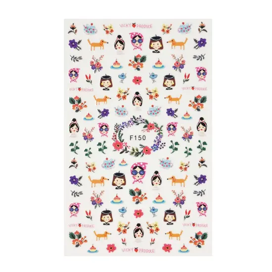 Wrapables 3 Sheets Whimsical Girl Flowers & Bunny Nail Art Whimsical Flowers & Bunny Nail Stickers {4}