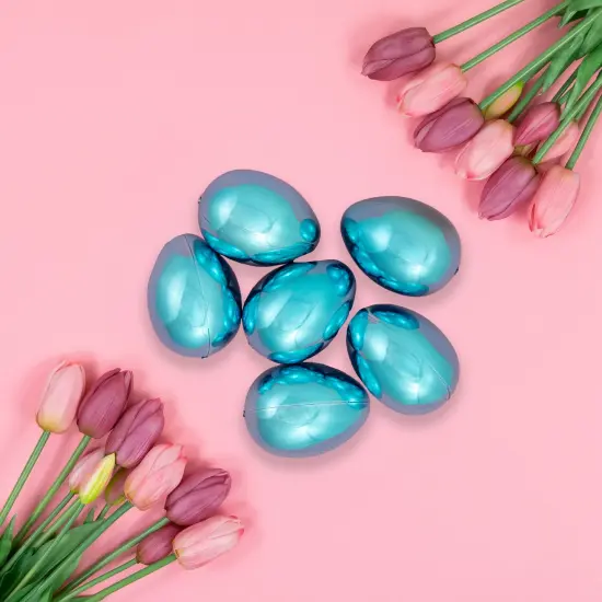 Northlight Set of 6 Metallic Blue Medium Size Easter Egg Decorations 3.5" {3}