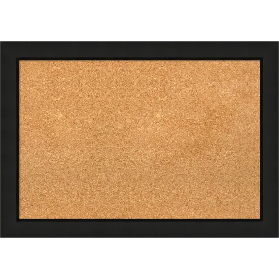 Midnight Black Narrow Wood Framed Corkboard, Natural Cork {1}