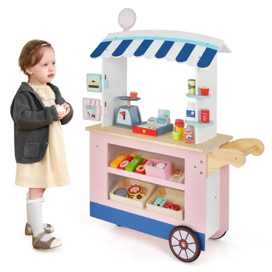 Costway Kids Snacks & Sweets Food Cart Kids Toy Cart Play Set with 30 PCS Accessories {1}