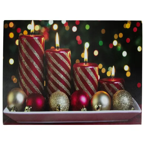 Northlight LED Lighted Red and Gold Christmas Candles Display Canvas Wall Art 11.75" x 15.75" {1}