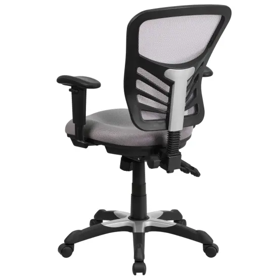 Emma and Oliver Mid-Back Mesh Triple Paddle Swivel Ergonomic Office Chair with Adjustable Arms Gray {4}