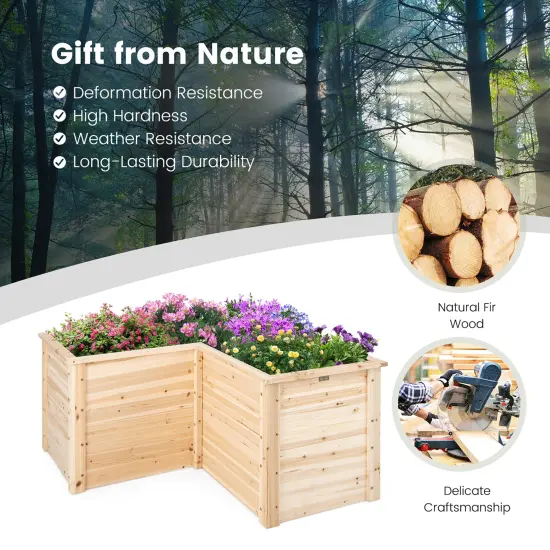 Costway 24'' L-Shaped Deep Root Planter Box Wooden Raised Garden Bed with Open-Ended Base {6}