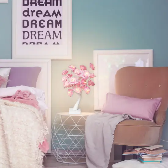 Northlight LED Lighted Rose Flower Tree Decoration - 17" - Pink and White {3}