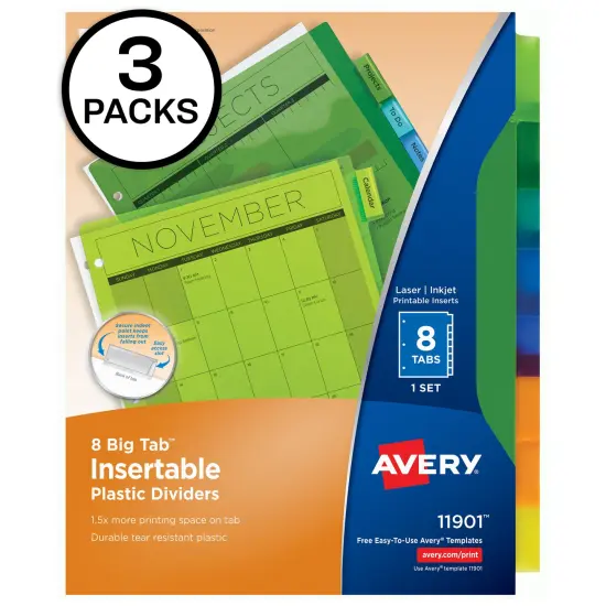 Avery Big Tab Insertable Plastic Dividers, 8 Tabs, 3 Sets of 11901 {1}