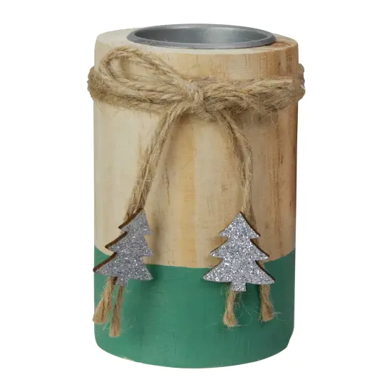 Northlight 4" Green and Natural Wood Christmas Tea Light Candle Holder Beige {1}