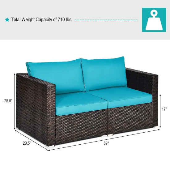 2PCS Patio Rattan Sectional Conversation Sofa Set Blue {4}