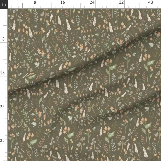 Various Fabrics by the Yard or Fat Quarter Floral Brown Green Coral Spring Wildflowers Botanical Custom Printed Fabric by Spoonflower {1}
