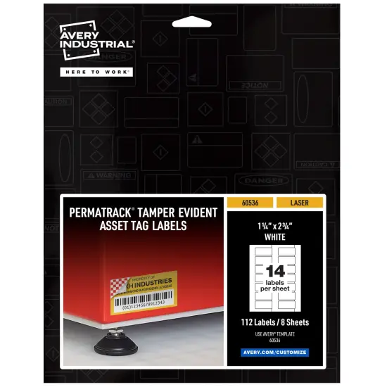Avery PermaTrack Tamper-Evident Asset Tag Labels, 1-1/4" x 2-3/4", 112 Asset Tags (60536) {1}