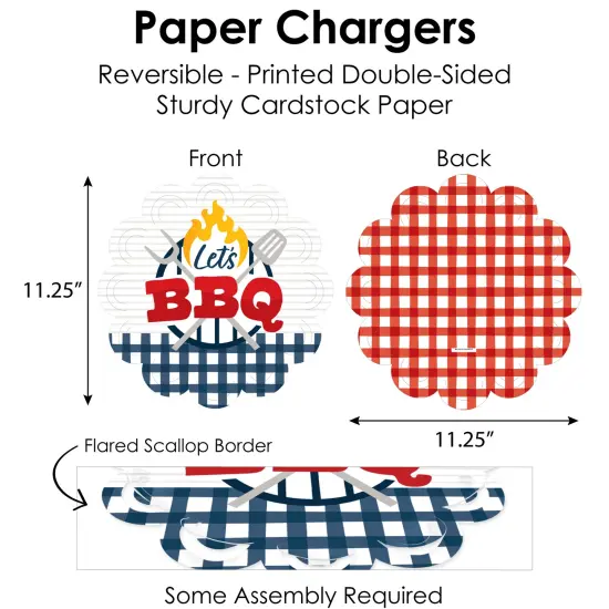 Big Dot of Happiness Fire Up the Grill - Summer BBQ Picnic Party Paper Charger and Table Decorations - Chargerific Kit - Place Setting for 8 {6}