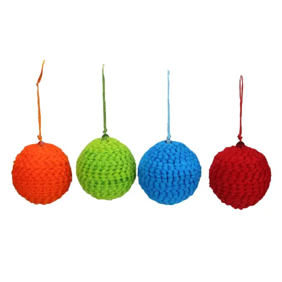 Raz Set of 4 Vibrantly Colored Knitted Christmas Ball Ornaments 2.5&rdquo; (63.5mm) Blue {1}