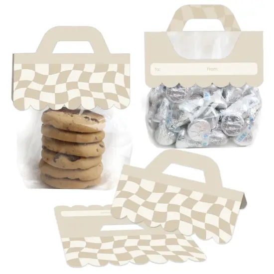 Big Dot of Happiness Tan Checkered Party - DIY Clear Goodie Favor Bag Labels - Candy Bags with Toppers - Set of 24 {1}