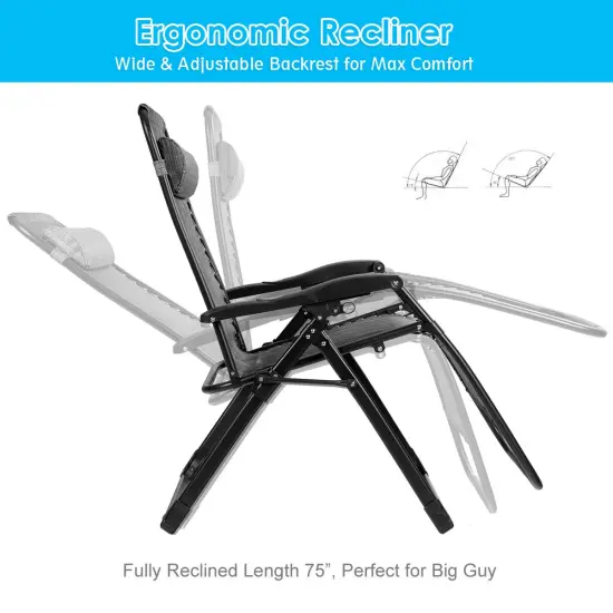Costway Oversize Lounge Chair Patio Heavy Duty Folding Recliner {5}