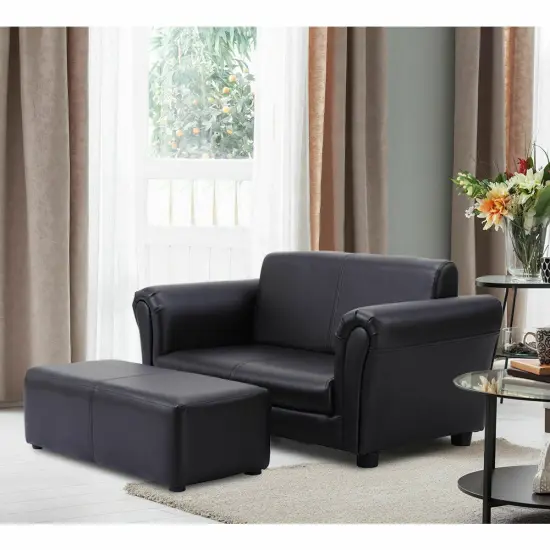 Soft Kids Double Sofa with Ottoman Black {3}