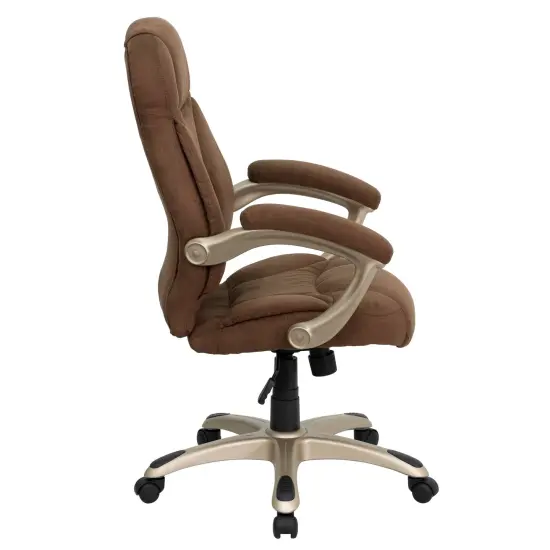 Emma and Oliver High Back Executive Ergonomic Office Chair with Silver Nylon Base and Arms Brown Microfiber {5}