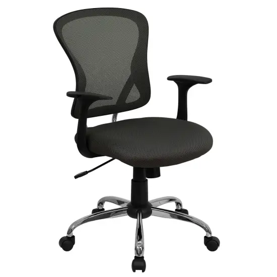 Emma and Oliver Mid-Back Mesh Swivel Task Office Chair with Chrome Base and Arms Dark Gray {1}