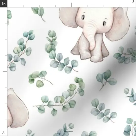 Various Fabrics by the Yard or Fat Quarter Elephant White Green Grey Animal Plant Neutral Custom Printed Fabric by Spoonflower {4}