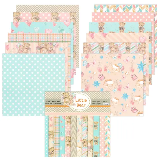 Wrapables 6x6 Decorative Single-Sided Scrapbook Paper for Arts & Crafts Projects, Scrapbooking, Card-Making Bears Pink & Blue {1}