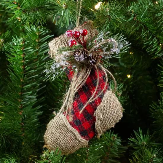Northlight 5.75" Red Plaid and Burlap Christmas Stocking Ornament {3}