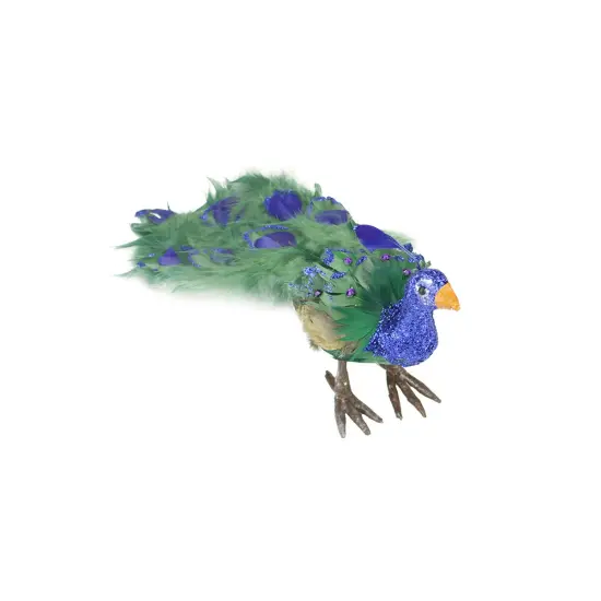 Northlight Standing Peacock Tail Feathers Christmas Decoration - 13" - Green and Blue {1}